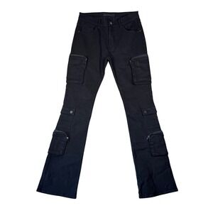 KDNK Mens Black Multi Pocket Cargo Slim Flare Stretch Denim Jeans Size 32